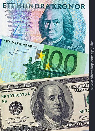 
                Euro, Geldschein, Us-dollar, Schwedische Kronen                   