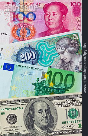
                Euro, Geldschein, Us-dollar, Yuan, Dänische Kronen                   