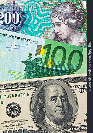 
                Euro, Geldschein, Us-dollar, Dänische Kronen                   