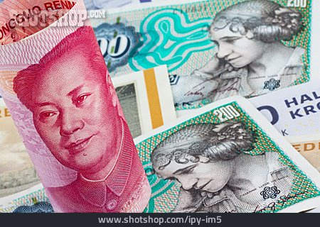 
                Geldschein, Yuan, Dänische Kronen                   