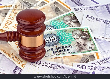 
                Banknote, Danish Currency, Gavel                   