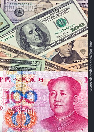 
                Geldschein, Dollar, Yuan                   