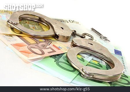 
                Geldschein, Kriminalität, Handschellen                   