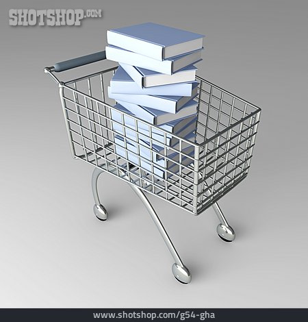 
                Einkauf & Shopping, Einkaufswagen, Bücherstapel                   