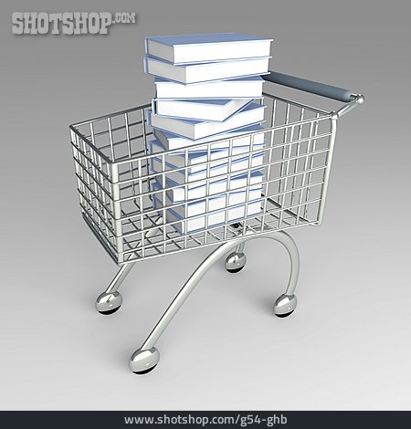 
                Einkauf & Shopping, Einkaufswagen, Bücherstapel                   