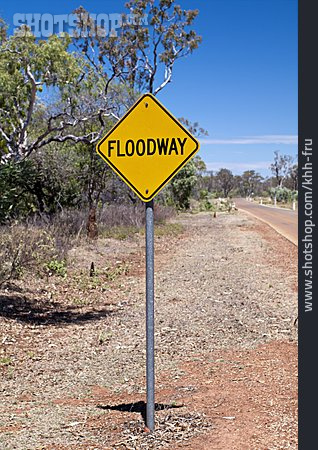 
                Warnschild, Floodway, Hochwasserableitung                   