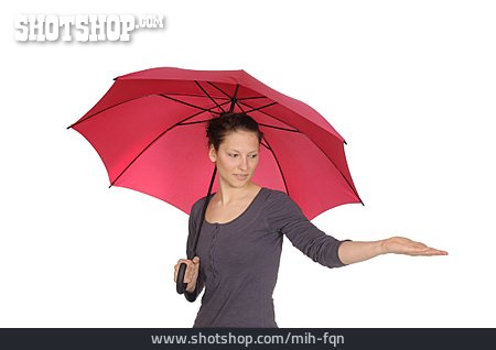
                Junge Frau, Wetter, Regenschirm, Testen                   