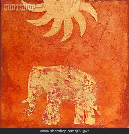 
                Sonne, Elefant, Acrylmalerei                   