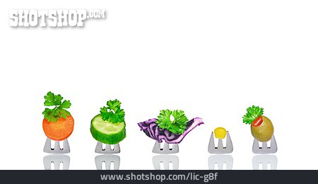 
                Gemüse, In Einer Reihe, Gabel                   