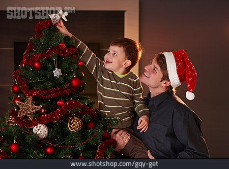 
                Vater, Schmücken, Weihnachtsbaum, Sohn                   