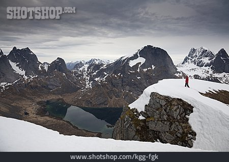 
                Gebirge, Schneebedeckt, Wandern, Norwegen                   