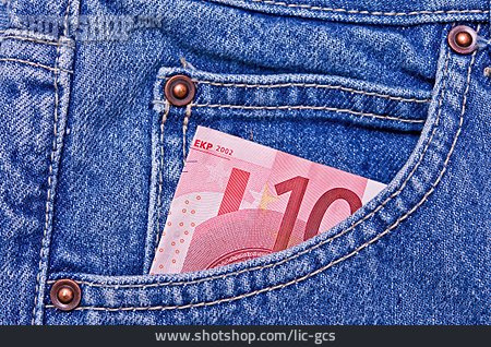 
                Euroschein, Geldschein, Hosentasche, Taschengeld, 10 Euro                   