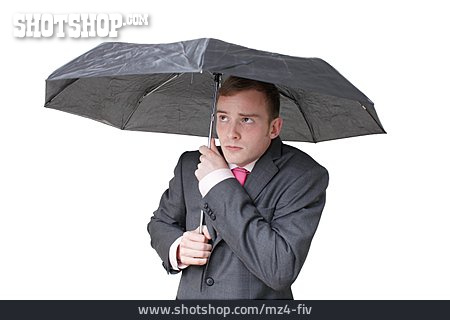 
                Geschäftsmann, Besorgt, Regenschirm                   