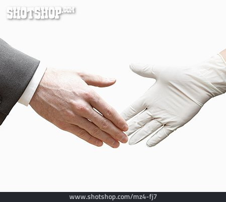 
                Handschlag, Schutzhandschuh, Infektionsschutz                   