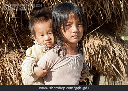 
                Kind, Huckepack, Laos, Ethnie                   