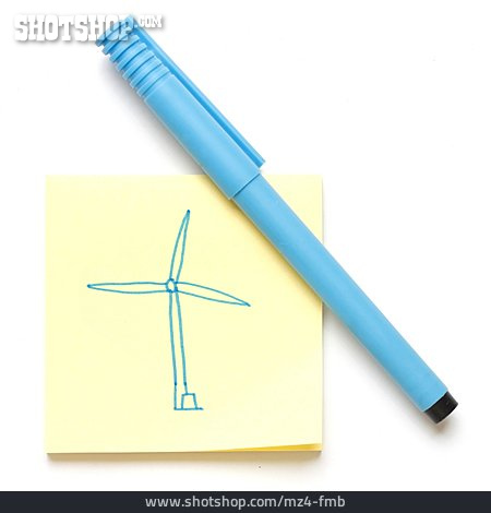 
                Stift, Windenergie, Windrad, Notizzettel                   