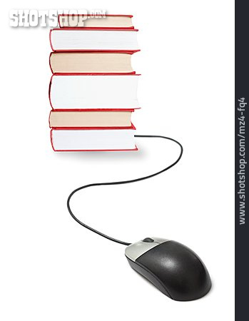
                Computermaus, Bücherstapel, Onlinerecherche, E-book                   