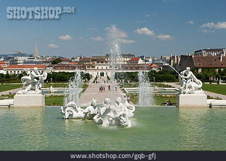 
                Parkanlage, Brunnen, Springbrunnen, Schloss Belvedere                   