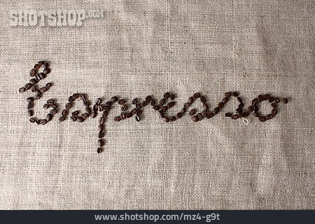 
                Espresso, Schrift, Kaffeebohne                   