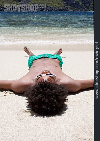 
                Strand, Sonnenbaden, Afroamerikaner                   