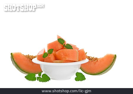 
                Melone, Melonenstück, Cantaloupe-melone                   