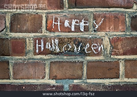 
                Schriftzug, Halloween, Backsteinwand                   