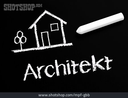 
                Haus, Architekt, Schiefertafel                   