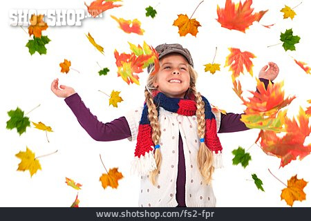 
                Kind, Mädchen, Herbst, Herbstblätter                   