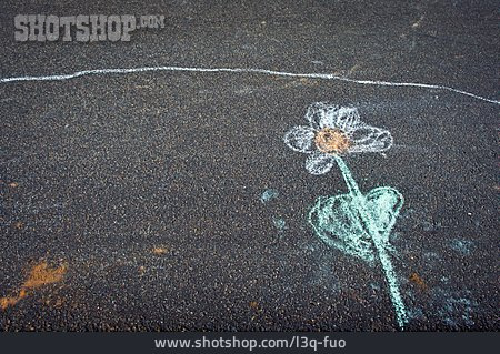 
                Blume, Asphalt, Kindheit, Kreidezeichnung, Straßenkreide                   