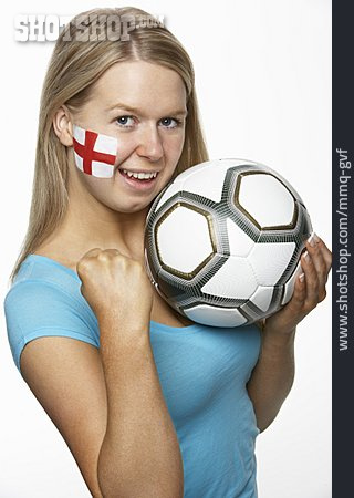 
                Junge Frau, England, Patriotismus, Fußballfan                   