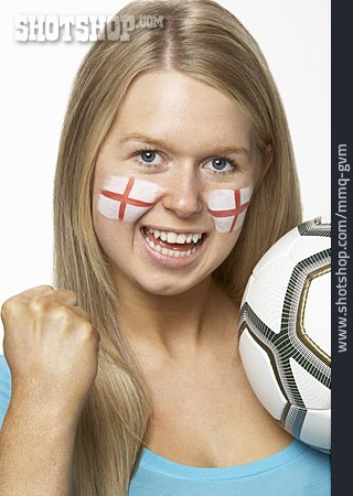 
                Junge Frau, Fan, England, Patriotismus                   