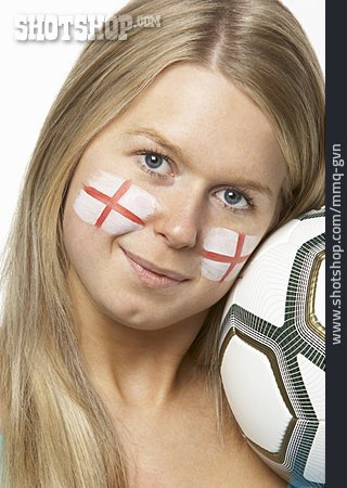 
                Junge Frau, Fan, England, Patriotismus                   