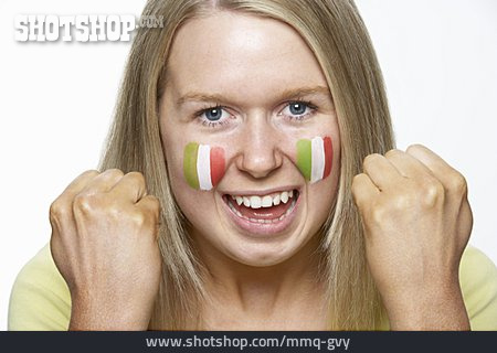
                Young Woman, Fan, Italy, Patriotism                   