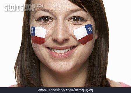 
                Junge Frau, Fan, Chile, Patriotismus                   