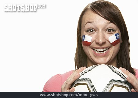 
                Junge Frau, Chile, Patriotismus, Fußballfan                   