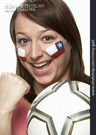 
                Junge Frau, Chile, Patriotismus, Fußballfan                   