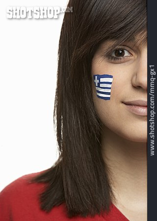 
                Junge Frau, Fan, Griechenland, Patriotismus                   