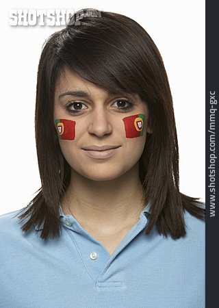
                Junge Frau, Fan, Portugal, Patriotismus                   