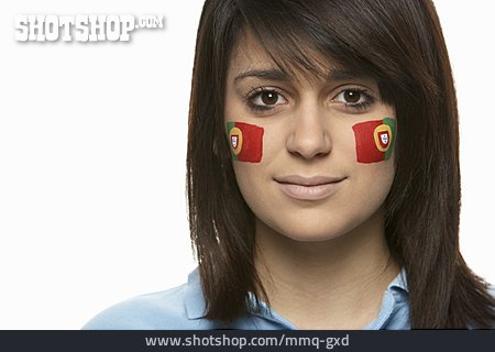 
                Junge Frau, Fan, Portugal, Patriotismus                   