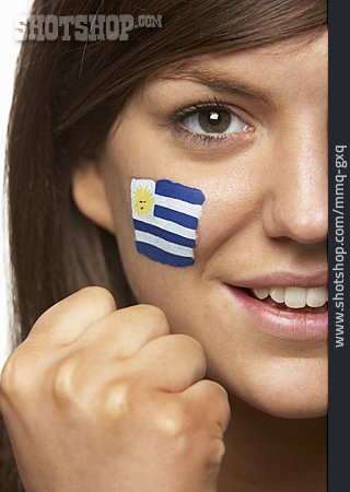 
                Junge Frau, Fan, Patriotismus, Uruguay                   