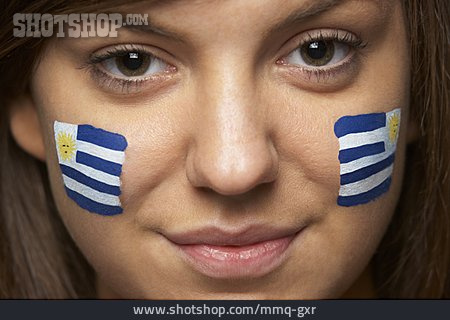 
                Junge Frau, Fan, Patriotismus, Uruguay                   
