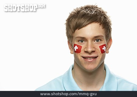
                Junger Mann, Fan, Schweiz, Patriotismus                   