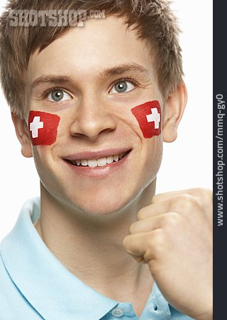
                Junger Mann, Fan, Schweiz, Patriotismus                   
