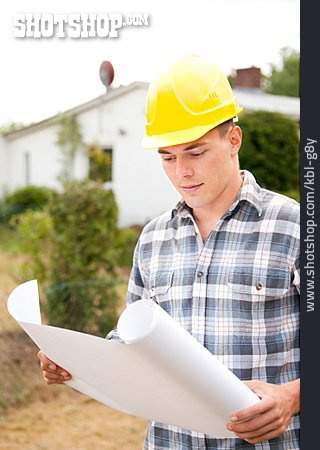 
                Bauarbeiter, Bauleiter, Bauzeichnung, Baubegehung                   