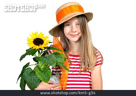
                Mädchen, Sonnenblume, Hobbygärtnerin                   