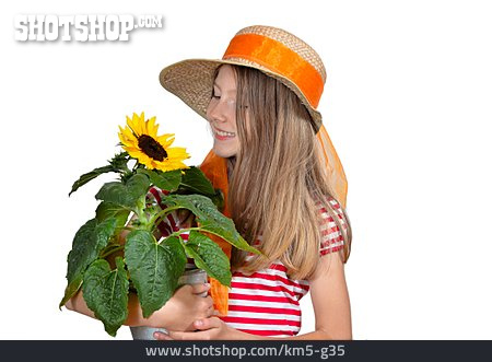 
                Mädchen, Sonnenblume, Hobbygärtnerin                   