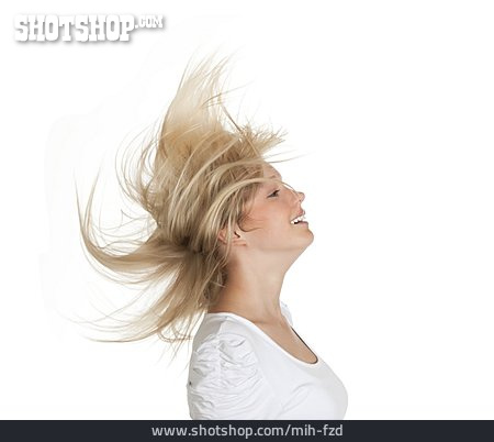 
                Junge Frau, Frisur, Windig, Haare Schütteln                   