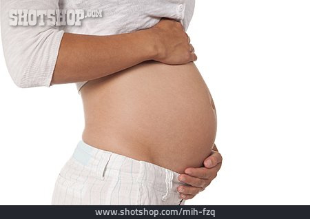 
                Schwangerschaft, Babybauch, Hand An Bauch                   