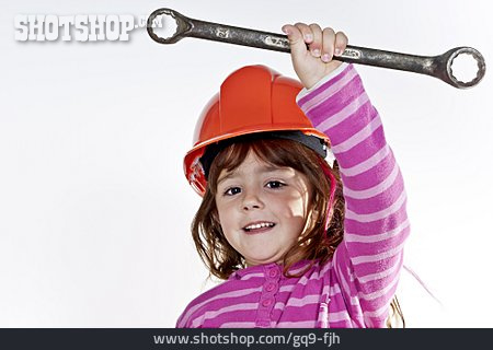 
                Kind, Mädchen, Schraubenschlüssel, Handwerkerin, Berufswunsch                   