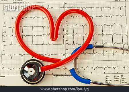 
                Stethoskop, Elektrokardiogramm, Herzspannungskurve                   